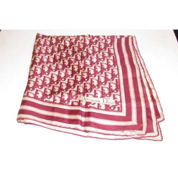 Dior Burgundy Pink Trotter Print Logo Silk Scarf - Picture 12 of 12